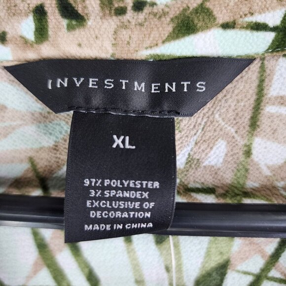 Womens Investments Tropical Leaf Print Blouse Shirt Button Up Roll Tab Sleeve XL - Picture 8 of 12